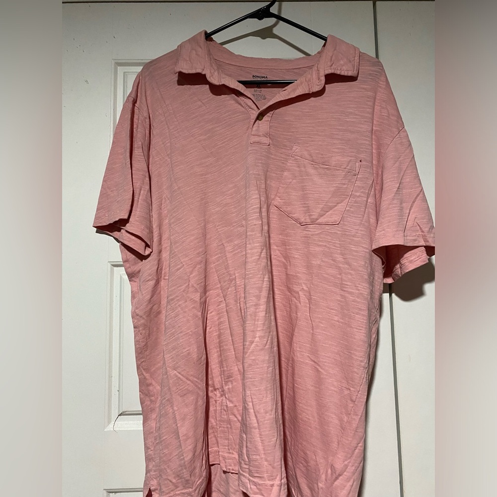 Sonoma Polo Shirt Men's Size XL Red Burgundy Pocket Short Sleeve 3-Button Adult